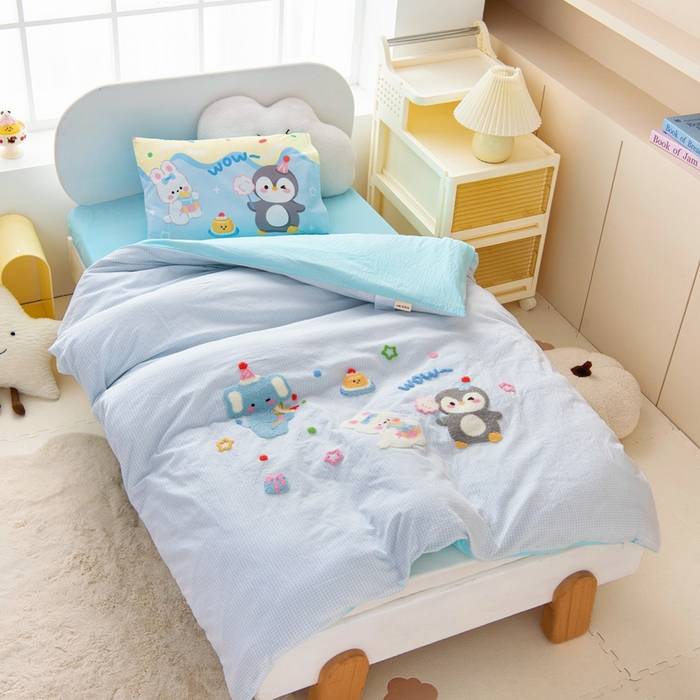 91家纺网 家纺一手货源 找家纺 （总）鱼宝 2025新款全棉毛巾绣幼儿园套件三件套被子被芯