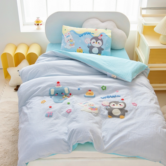 91家纺网 家纺一手货源 找家纺 （总）鱼宝 2025新款全棉毛巾绣幼儿园套件三件套被子被芯
