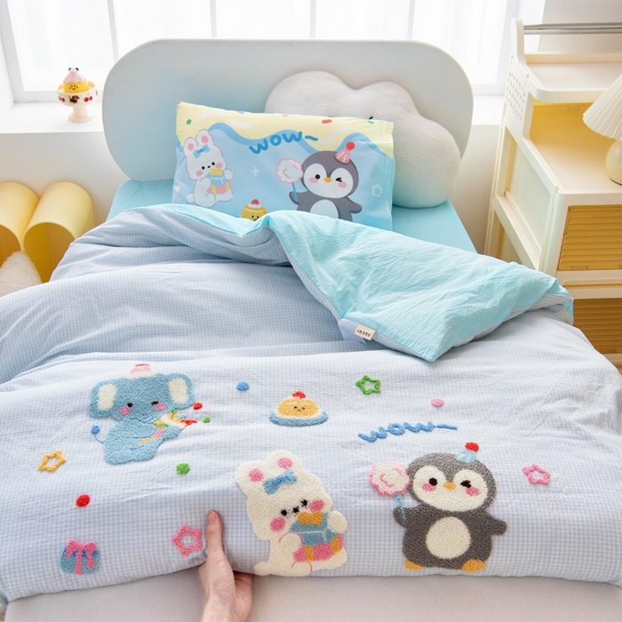 91家纺网 家纺一手货源 找家纺 （总）鱼宝 2025新款全棉毛巾绣幼儿园套件三件套被子被芯