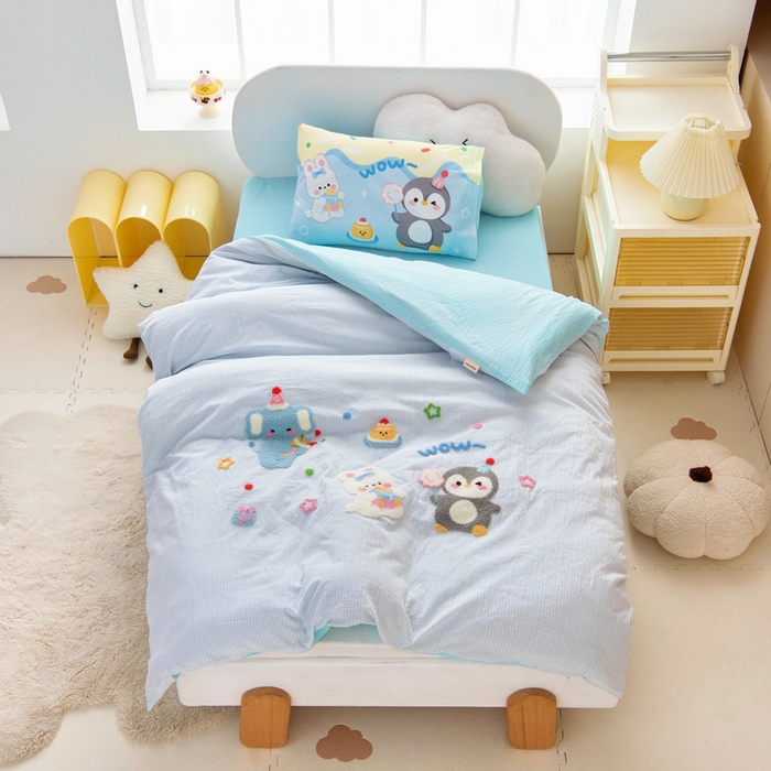 91家纺网 家纺一手货源 找家纺 （总）鱼宝 2025新款全棉毛巾绣幼儿园套件三件套被子被芯