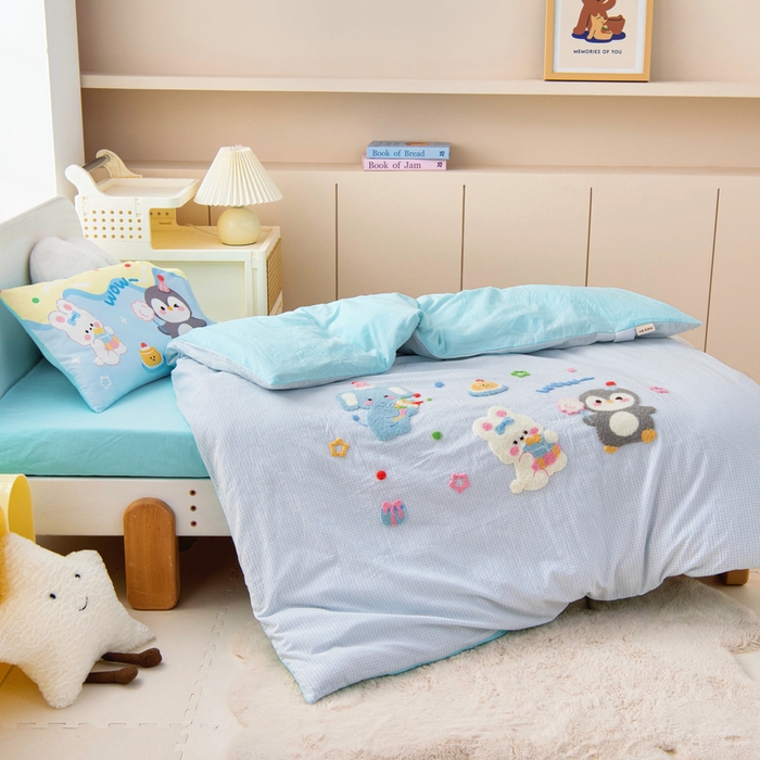 91家纺网 家纺一手货源 找家纺 （总）鱼宝 2025新款全棉毛巾绣幼儿园套件三件套被子被芯