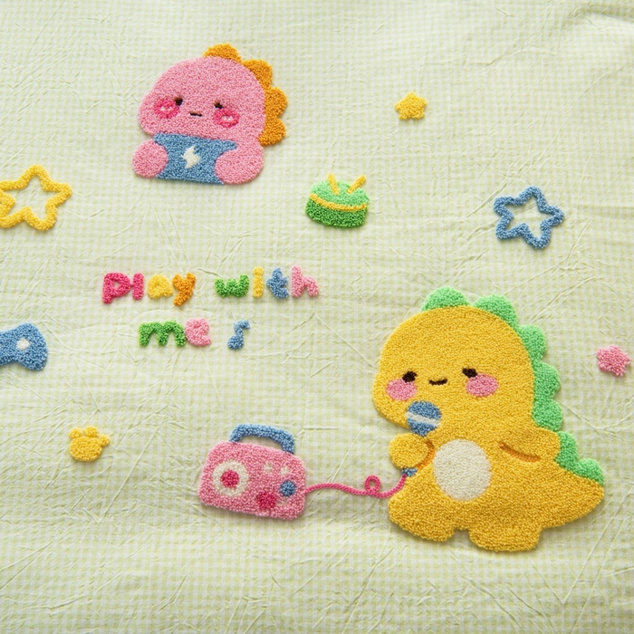 91家纺网 家纺一手货源 找家纺 鱼宝 2025新款全棉毛巾绣幼儿园套件三件套被子被芯 奶龙音乐会