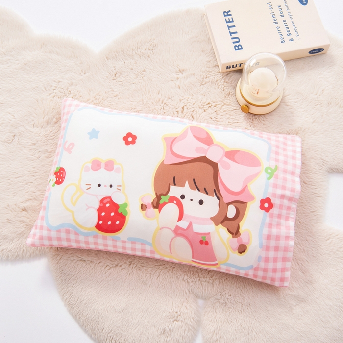 91家纺网 家纺一手货源 找家纺 鱼宝 2025新款全棉毛巾绣幼儿园套件三件套被子被芯 草莓女孩