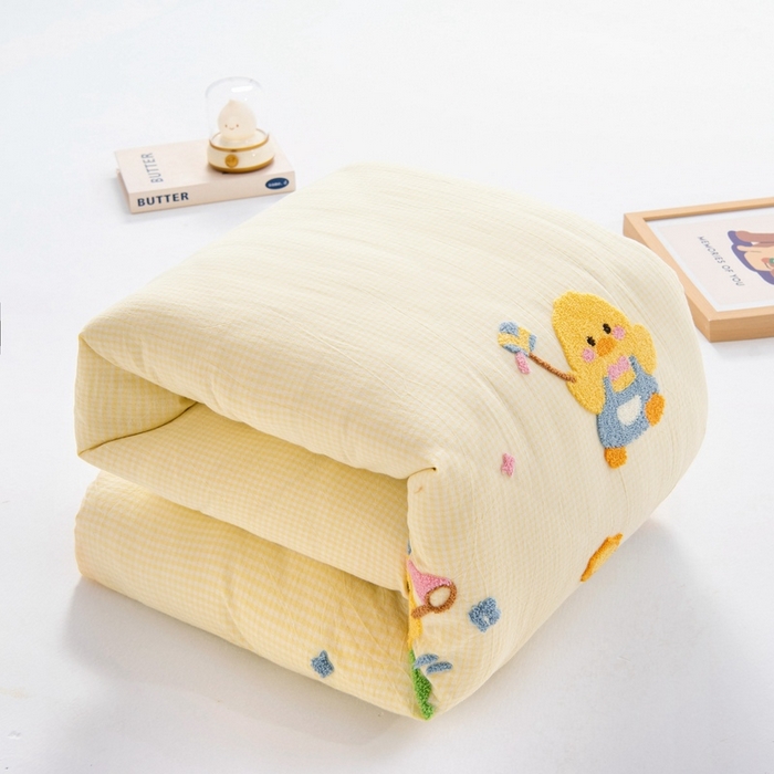 91家纺网 家纺一手货源 找家纺 鱼宝 2025新款全棉毛巾绣幼儿园套件三件套被子被芯 郊游鸭