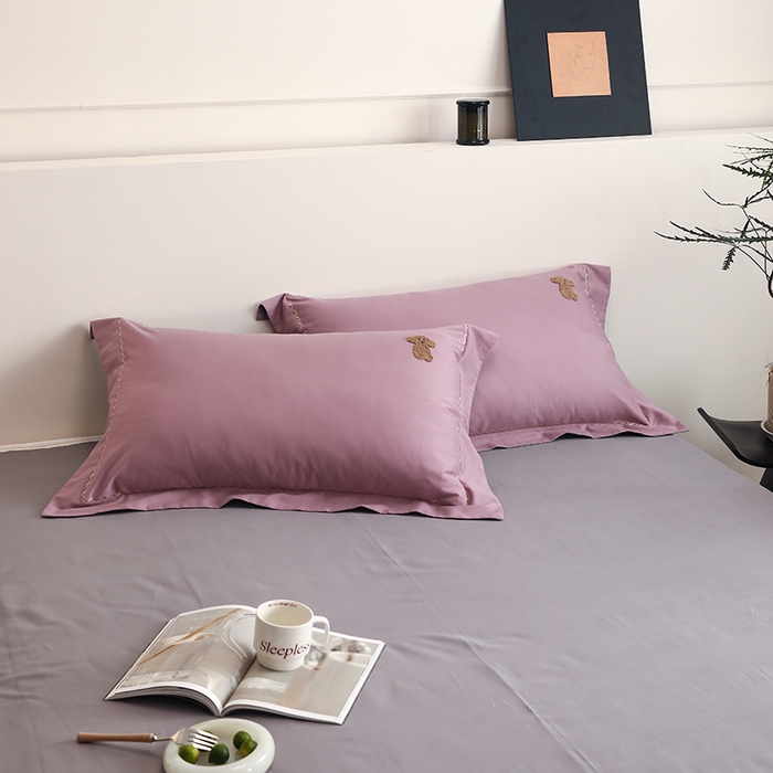 禾时2025新款精梳火山全棉小磨毛工艺单品枕套 格调紫丨典雅灰