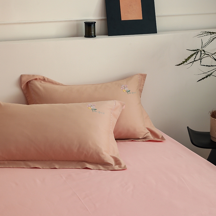 禾时2025新款精梳火山全棉小磨毛工艺单品枕套 奶油咖丨初恋粉