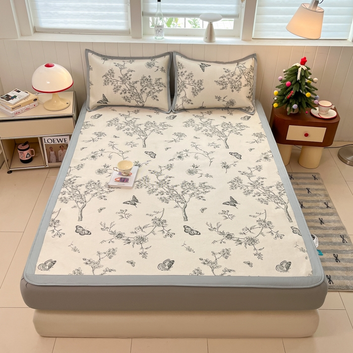 91家纺网 家纺一手货源 找家纺 小叮当家纺仓储工厂店 2025新款A类小清新卡通高品质冰藤印花床笠款凉席席子-床笠款 冰藤席-梦蝶