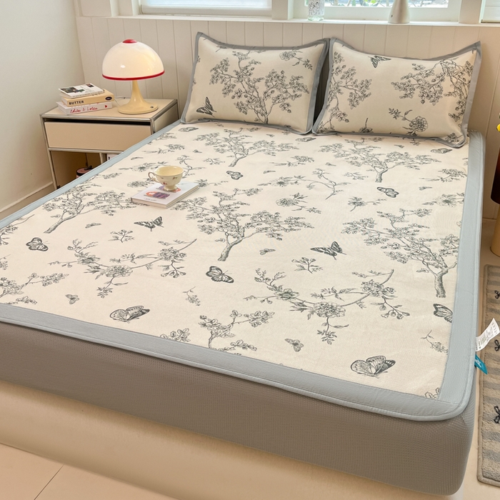 91家纺网 家纺一手货源 找家纺 小叮当家纺仓储工厂店 2025新款A类小清新卡通高品质冰藤印花床笠款凉席席子-床笠款 冰藤席-梦蝶