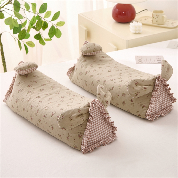 91家纺网 家纺一手货源 找家纺 大熊枕芯 2025新款全棉纯棉三角兔子荞麦枕全荞麦壳颈椎枕午睡护颈枕头枕芯 三角兔-田园咖 50x15x15cm/只