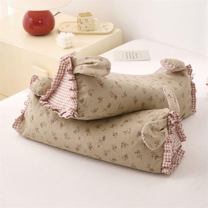 大熊枕芯 2025新款全棉纯棉三角兔子荞麦枕全荞麦壳颈椎枕午睡护颈枕头枕芯 三角兔-田园咖 50x15x15cm/只