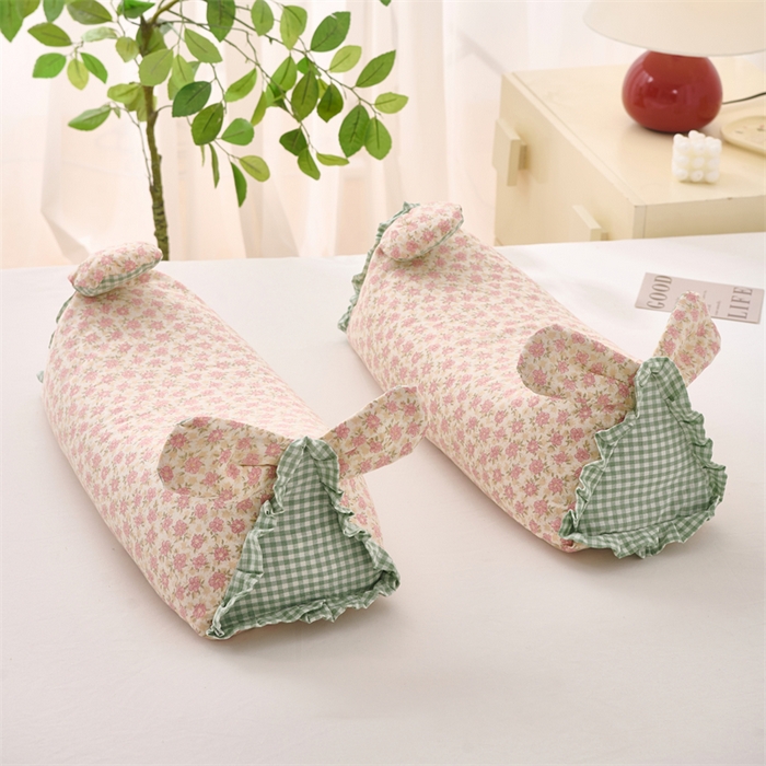 91家纺网 家纺一手货源 找家纺 大熊枕芯 2025新款全棉纯棉三角兔子荞麦枕全荞麦壳颈椎枕午睡护颈枕头枕芯 三角兔-田园粉 50x15x15cm/只