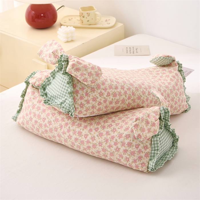 大熊枕芯 2025新款全棉纯棉三角兔子荞麦枕全荞麦壳颈椎枕午睡护颈枕头枕芯三角兔-田园粉 50x15x15cm/只