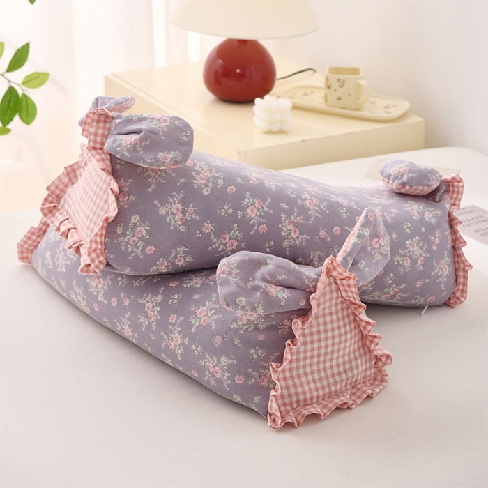 91家纺网 家纺一手货源 找家纺 大熊枕芯 2025新款全棉纯棉三角兔子荞麦枕全荞麦壳颈椎枕午睡护颈枕头枕芯 三角兔-田园紫 50x15x15cm/只