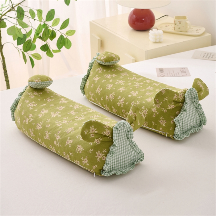 91家纺网 家纺一手货源 找家纺 大熊枕芯 2025新款全棉纯棉三角兔子荞麦枕全荞麦壳颈椎枕午睡护颈枕头枕芯 三角兔-田园绿 50x15x15cm/只