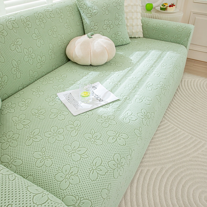 91家纺网 家纺一手货源 找家纺 沐沐家纺 2026新款山茶沙发套 抹茶绿