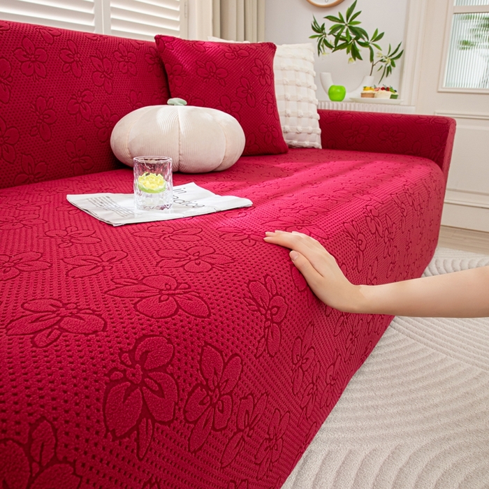 91家纺网 家纺一手货源 找家纺 沐沐家纺 2026新款山茶沙发套 红色