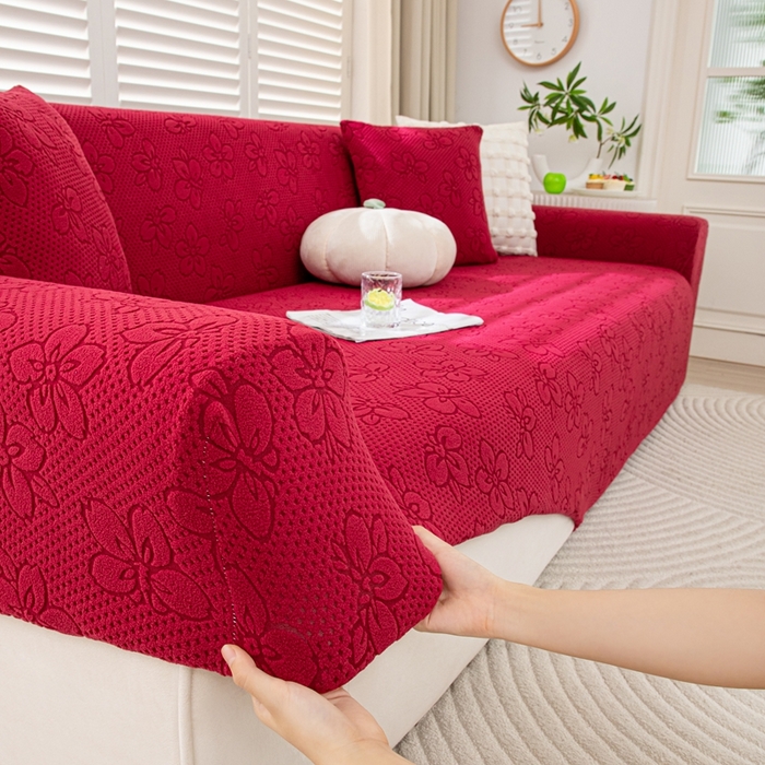 91家纺网 家纺一手货源 找家纺 沐沐家纺 2026新款山茶沙发套 红色