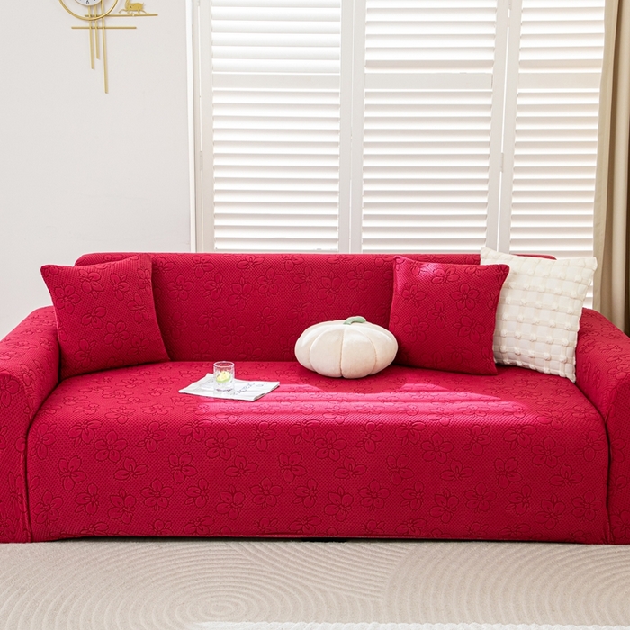 91家纺网 家纺一手货源 找家纺 沐沐家纺 2026新款山茶沙发套 红色