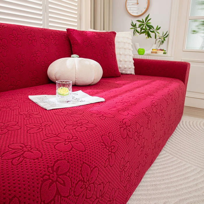 91家纺网 家纺一手货源 找家纺 沐沐家纺 2026新款山茶沙发套 红色