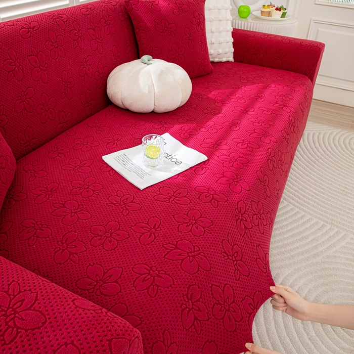 91家纺网 家纺一手货源 找家纺 沐沐家纺 2026新款山茶沙发套 红色