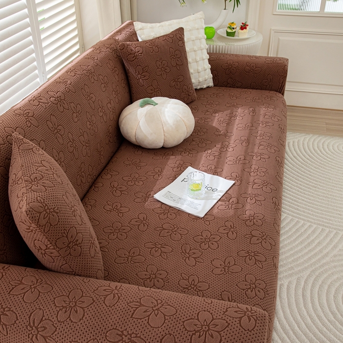 91家纺网 家纺一手货源 找家纺 沐沐家纺 2026新款山茶沙发套 咖色