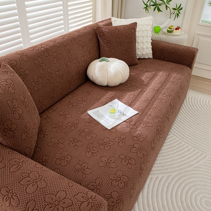 91家纺网 家纺一手货源 找家纺 沐沐家纺 2026新款山茶沙发套 咖色