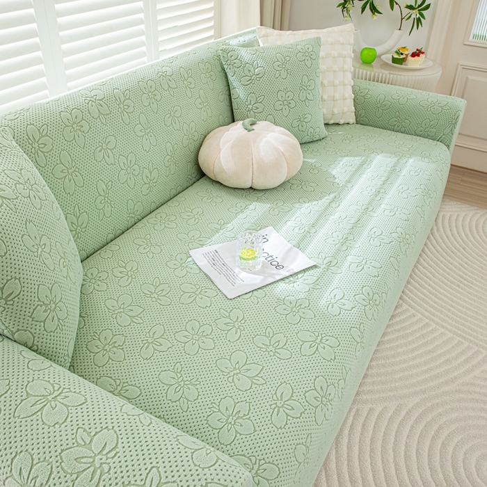 91家纺网 家纺一手货源 找家纺 沐沐家纺 2026新款山茶沙发套 抹茶绿