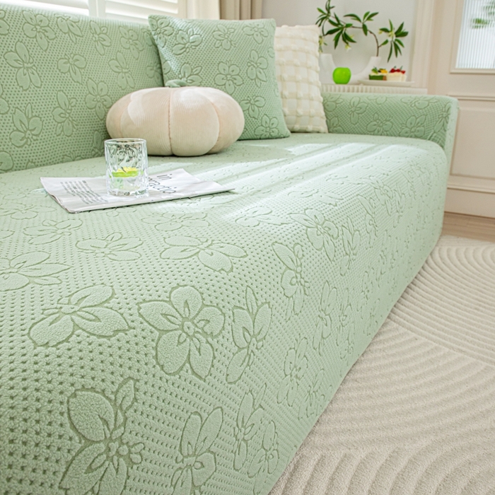 91家纺网 家纺一手货源 找家纺 沐沐家纺 2026新款山茶沙发套 抹茶绿