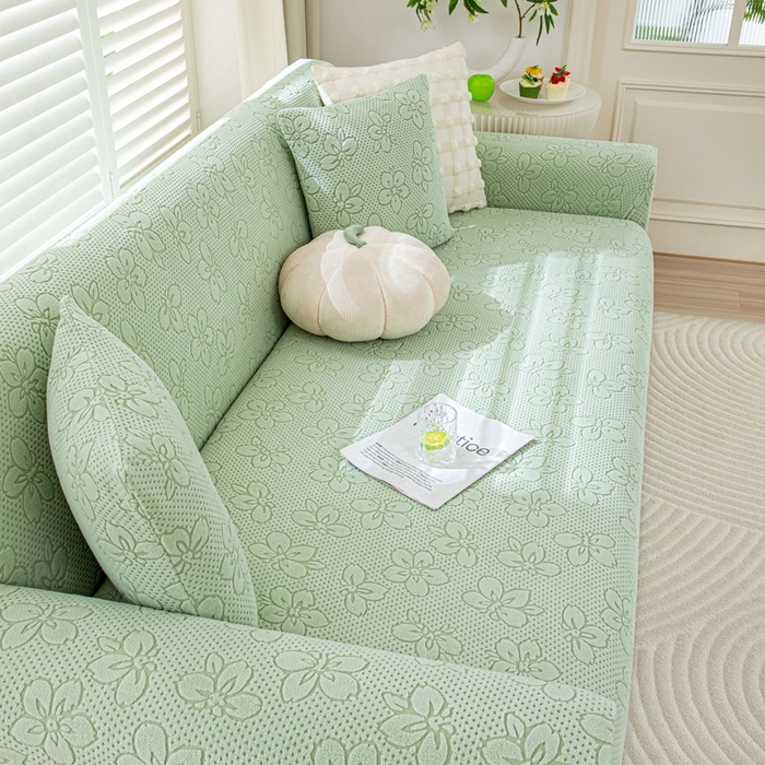 91家纺网 家纺一手货源 找家纺 沐沐家纺 2026新款山茶沙发套 抹茶绿