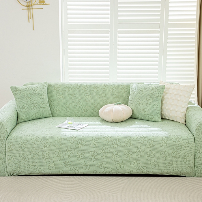 91家纺网 家纺一手货源 找家纺 沐沐家纺 2026新款山茶沙发套 抹茶绿