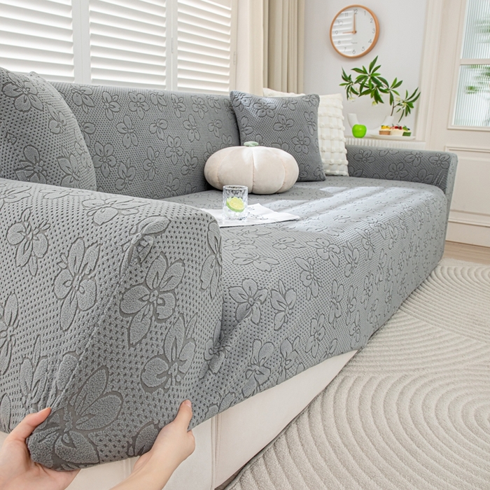 91家纺网 家纺一手货源 找家纺 沐沐家纺 2026新款山茶沙发套 浅灰