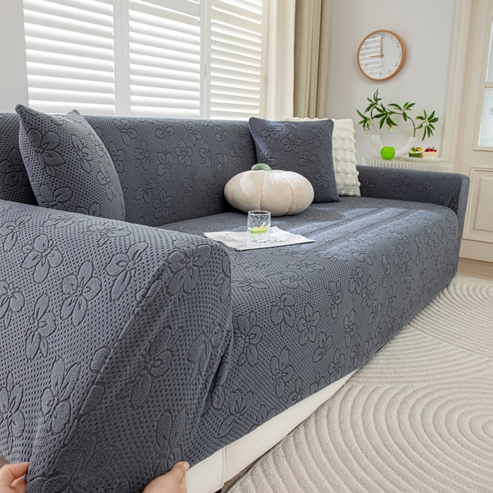 91家纺网 家纺一手货源 找家纺 沐沐家纺 2026新款山茶沙发套 深灰