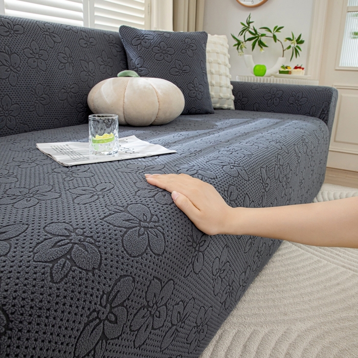 91家纺网 家纺一手货源 找家纺 沐沐家纺 2026新款山茶沙发套 深灰