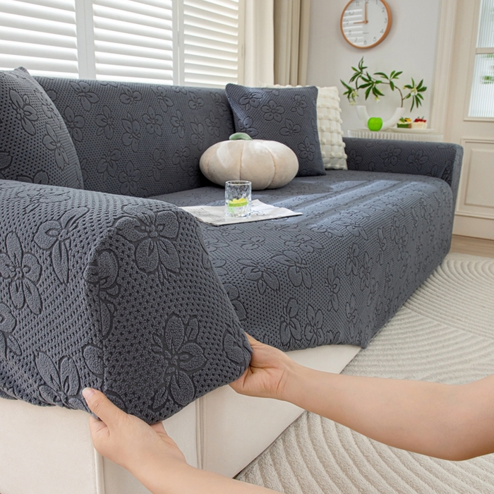 91家纺网 家纺一手货源 找家纺 沐沐家纺 2026新款山茶沙发套 深灰