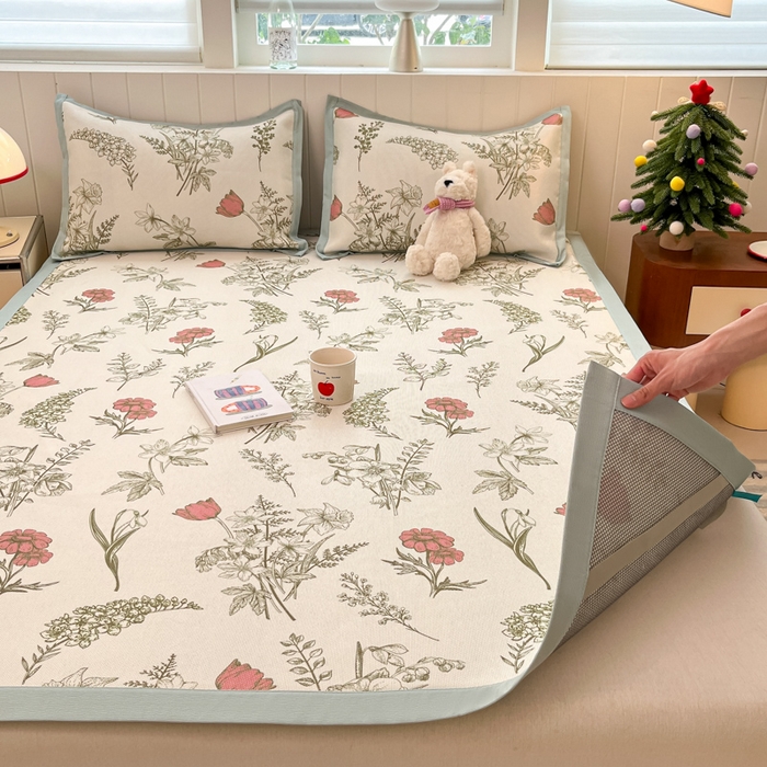 91家纺网 家纺一手货源 找家纺 小叮当家纺仓储工厂店 2025新款A类小清新卡通高品质冰藤印花床席款凉席席子-床席款 冰藤席-彼岸花开