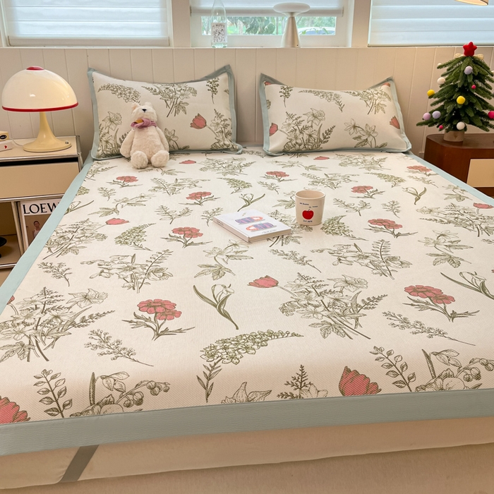 91家纺网 家纺一手货源 找家纺 小叮当家纺仓储工厂店 2025新款A类小清新卡通高品质冰藤印花床席款凉席席子-床席款 冰藤席-彼岸花开