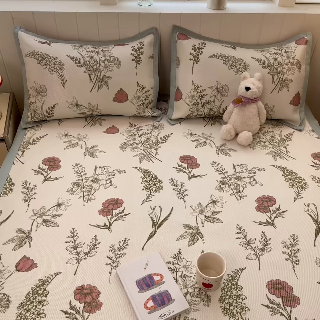 91家纺网 家纺一手货源 找家纺 小叮当家纺仓储工厂店 2025新款A类小清新卡通高品质冰藤印花床席款凉席席子-床席款 冰藤席-彼岸花开