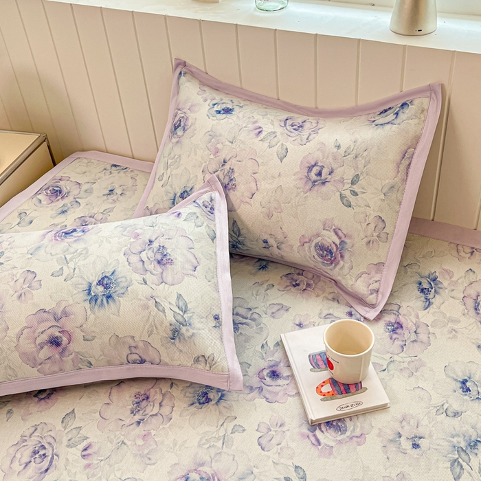 91家纺网 家纺一手货源 找家纺 小叮当家纺仓储工厂店 2025新款A类小清新卡通高品质冰藤印花床席款凉席席子-床席款 冰藤席-繁华朵朵