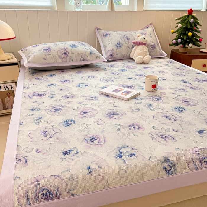 91家纺网 家纺一手货源 找家纺 小叮当家纺仓储工厂店 2025新款A类小清新卡通高品质冰藤印花床席款凉席席子-床席款 冰藤席-繁华朵朵