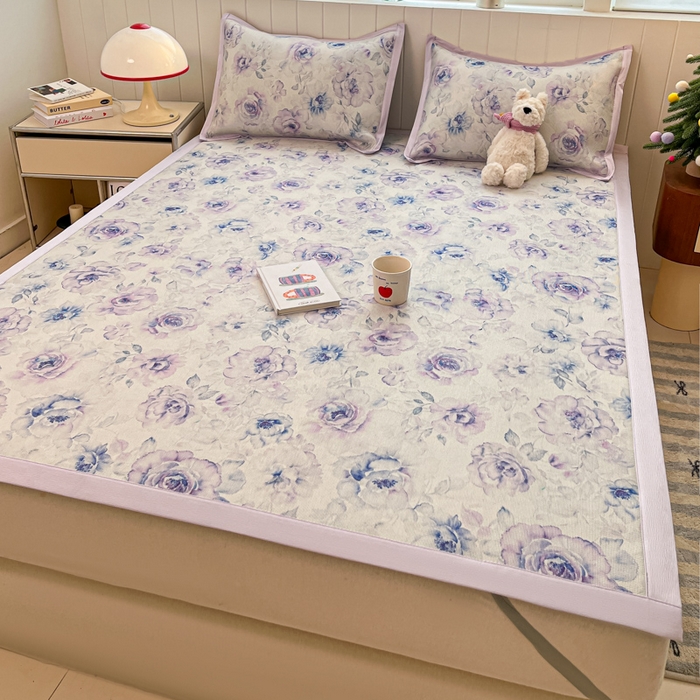 91家纺网 家纺一手货源 找家纺 小叮当家纺仓储工厂店 2025新款A类小清新卡通高品质冰藤印花床席款凉席席子-床席款 冰藤席-繁华朵朵