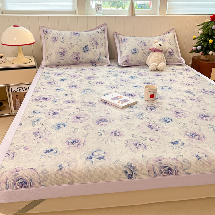 91家纺网 家纺一手货源 找家纺 小叮当家纺仓储工厂店 2025新款A类小清新卡通高品质冰藤印花床席款凉席席子-床席款 冰藤席-繁华朵朵