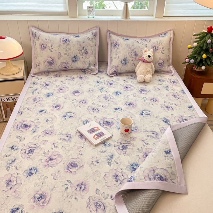 91家纺网 家纺一手货源 找家纺 小叮当家纺仓储工厂店 2025新款A类小清新卡通高品质冰藤印花床席款凉席席子-床席款 冰藤席-繁华朵朵