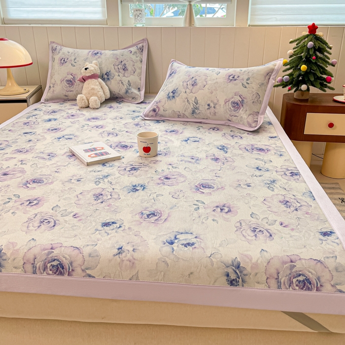 91家纺网 家纺一手货源 找家纺 小叮当家纺仓储工厂店 2025新款A类小清新卡通高品质冰藤印花床席款凉席席子-床席款 冰藤席-繁华朵朵