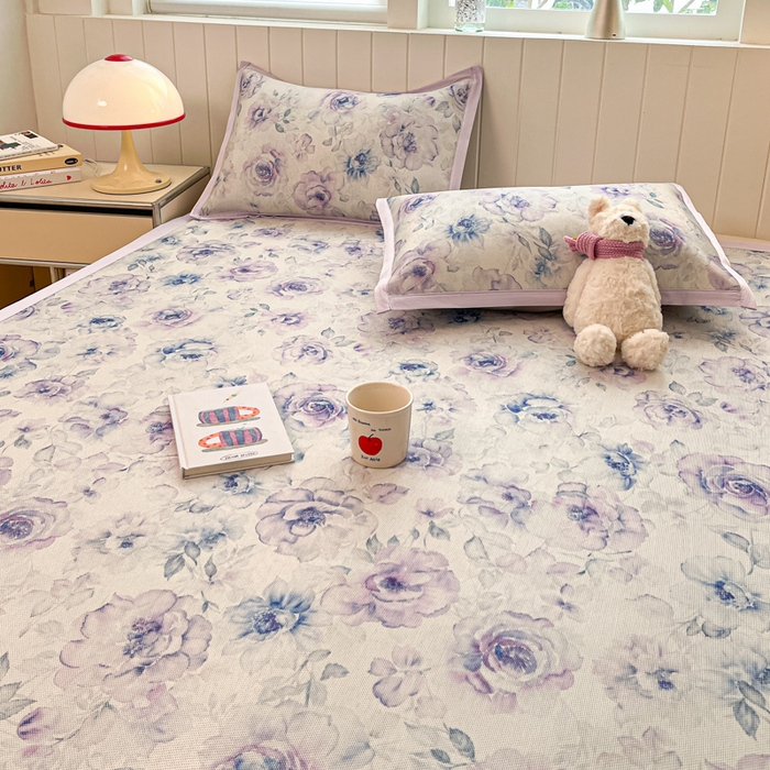 91家纺网 家纺一手货源 找家纺 小叮当家纺仓储工厂店 2025新款A类小清新卡通高品质冰藤印花床席款凉席席子-床席款 冰藤席-繁华朵朵