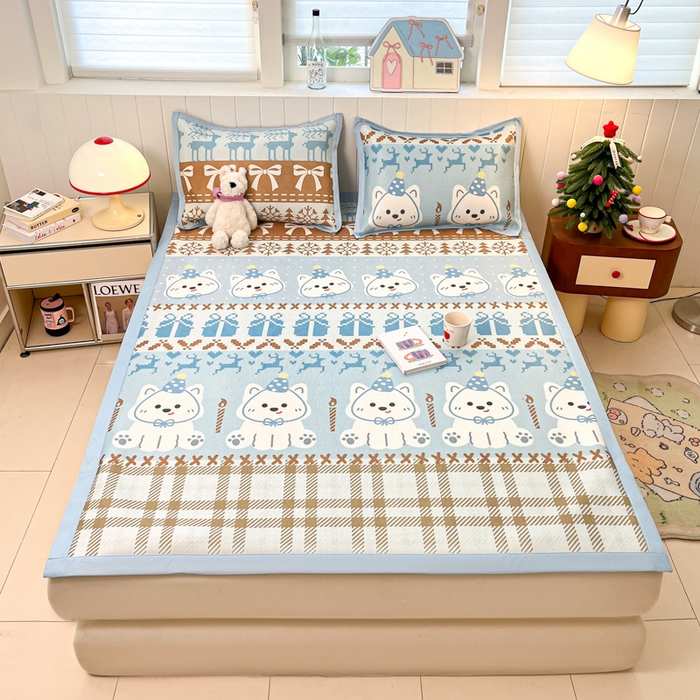 91家纺网 家纺一手货源 找家纺 小叮当家纺仓储工厂店 2025新款A类小清新卡通高品质冰藤印花床席款凉席席子-床席款 冰藤席-费尔岛