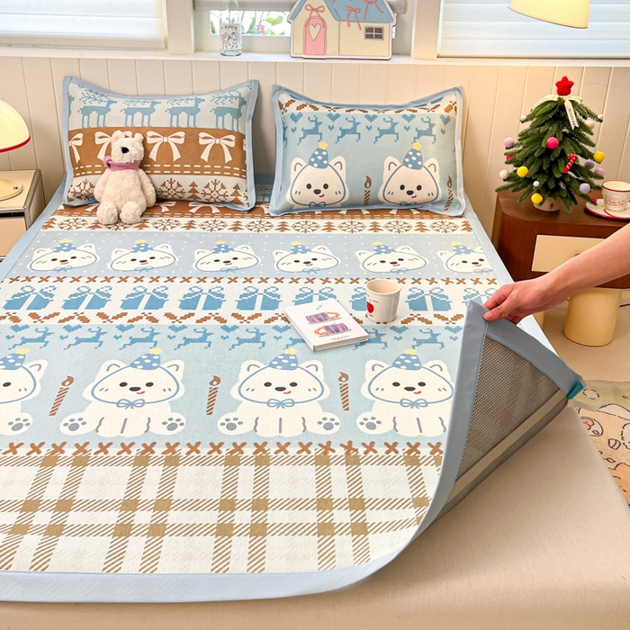 91家纺网 家纺一手货源 找家纺 小叮当家纺仓储工厂店 2025新款A类小清新卡通高品质冰藤印花床席款凉席席子-床席款 冰藤席-费尔岛