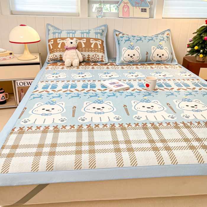 91家纺网 家纺一手货源 找家纺 小叮当家纺仓储工厂店 2025新款A类小清新卡通高品质冰藤印花床席款凉席席子-床席款 冰藤席-费尔岛