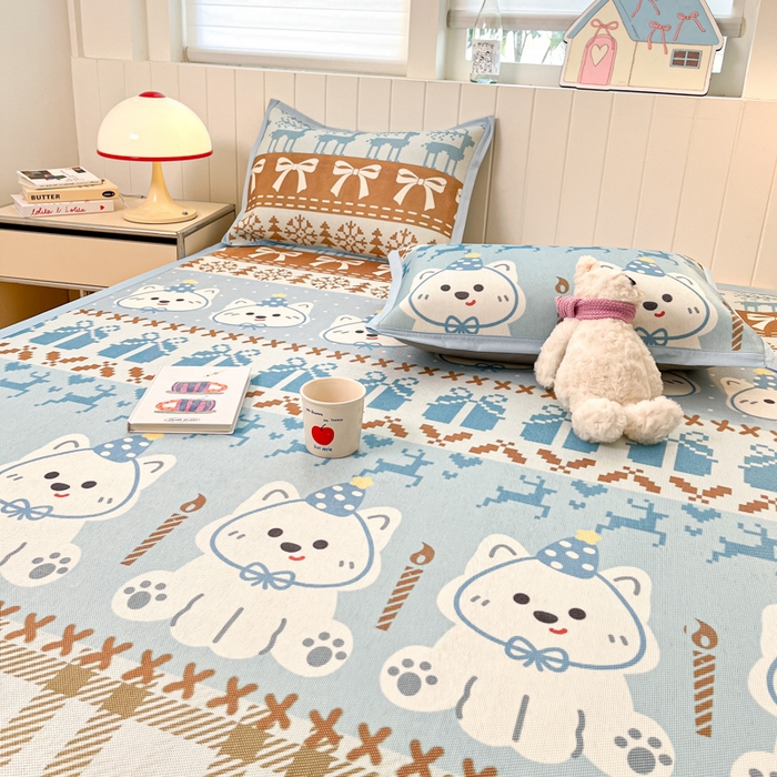 91家纺网 家纺一手货源 找家纺 小叮当家纺仓储工厂店 2025新款A类小清新卡通高品质冰藤印花床席款凉席席子-床席款 冰藤席-费尔岛