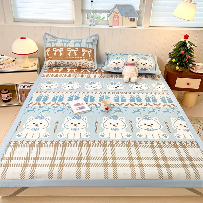 91家纺网 家纺一手货源 找家纺 小叮当家纺仓储工厂店 2025新款A类小清新卡通高品质冰藤印花床席款凉席席子-床席款 冰藤席-费尔岛