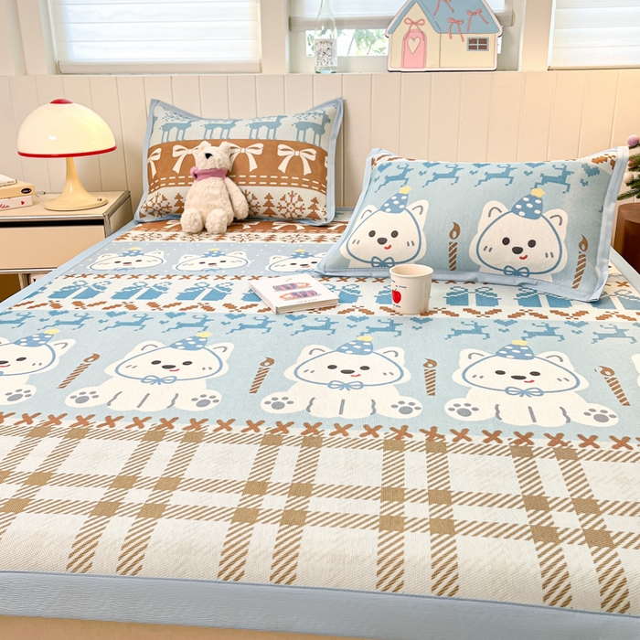 91家纺网 家纺一手货源 找家纺 小叮当家纺仓储工厂店 2025新款A类小清新卡通高品质冰藤印花床席款凉席席子-床席款 冰藤席-费尔岛